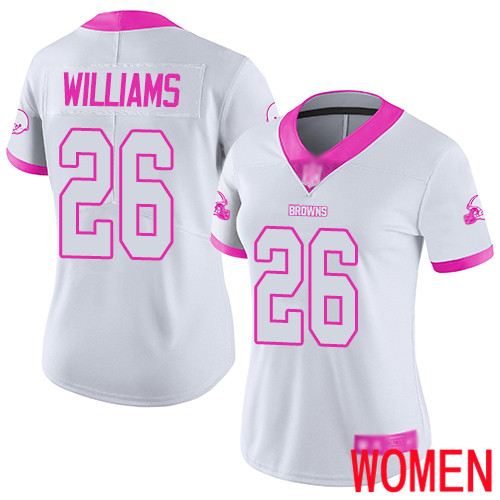 Cleveland Browns Greedy Williams Women White Pink Limited Jersey #26 NFL Football Rush Fashion->youth nfl jersey->Youth Jersey